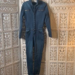 Stretchy Denim Utility Broilersuit Jumpsuit